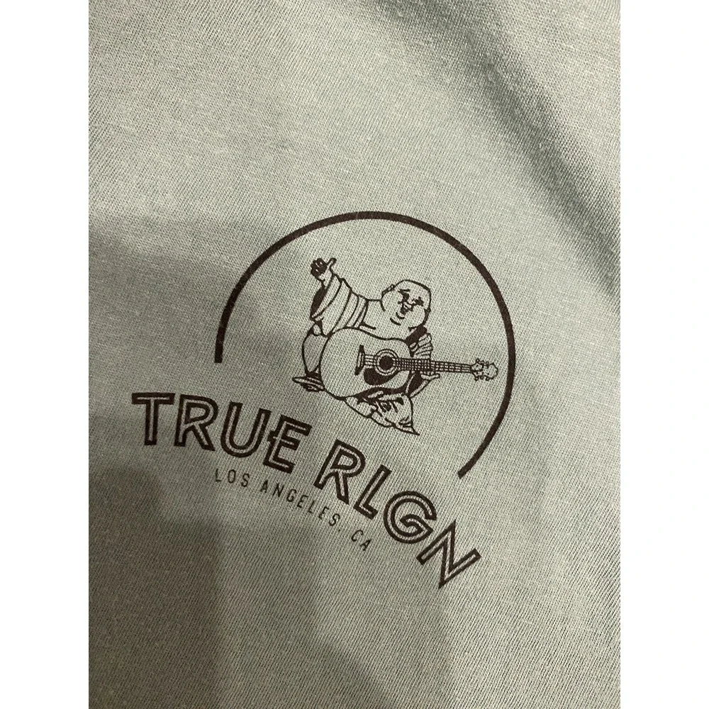 True Religion T Shirt Men's Size Large Short Sleeve Buddha Logo‎ Guitar L